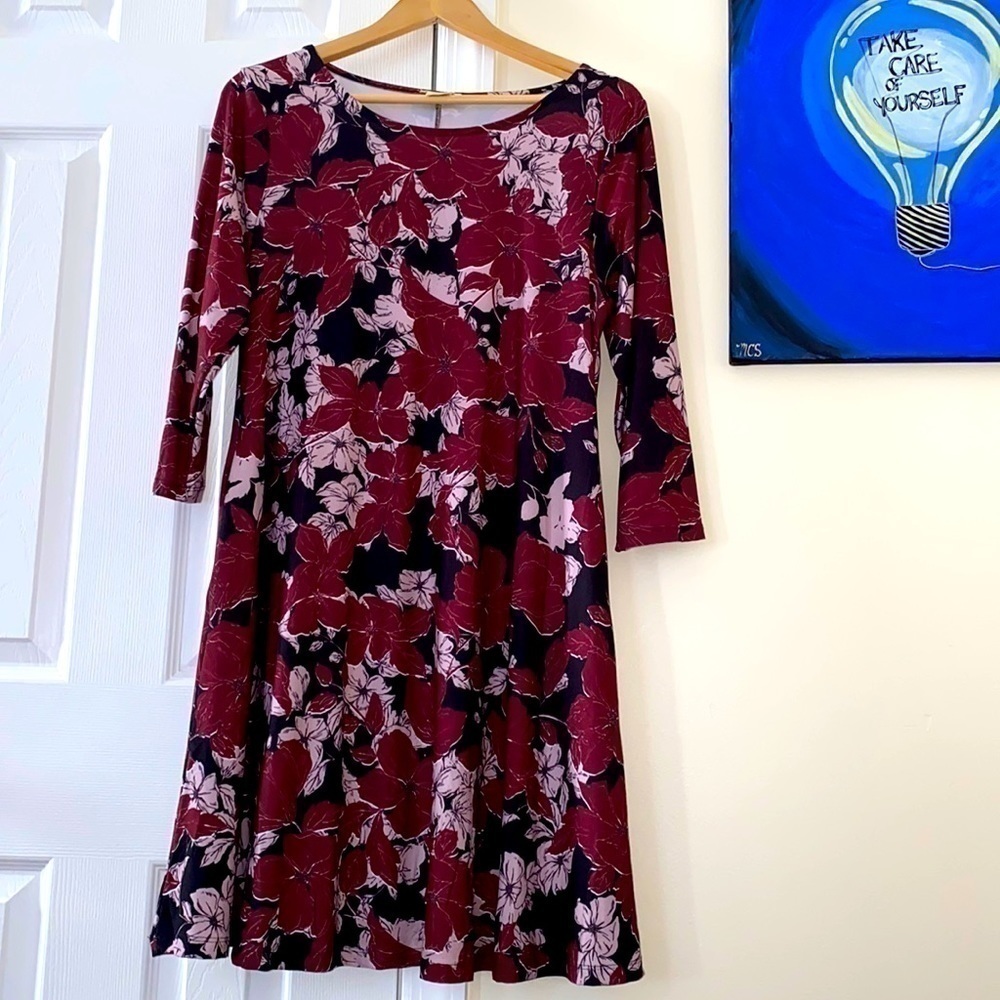 𝅺YELETE Long Sleeve Floral A Line Dress